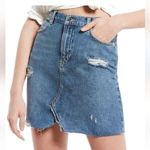 We The Free Denim Blue Distressed High Waist Skirt Sz-29